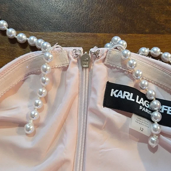 Karl Lagerfeld Light Pink Gown with Adjustable Pearl Straps Size 12 - Picture 9 of 16